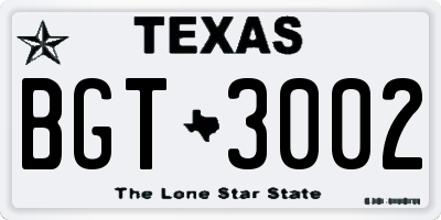 TX license plate BGT3002