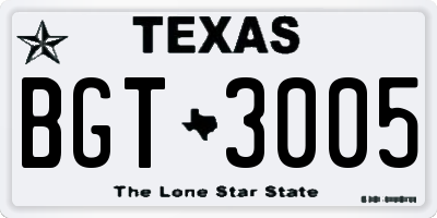 TX license plate BGT3005
