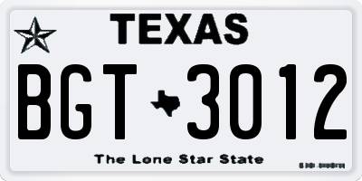 TX license plate BGT3012