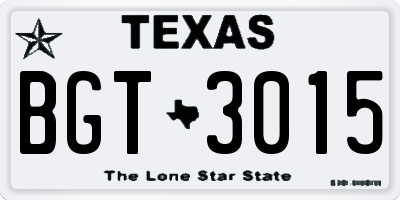 TX license plate BGT3015