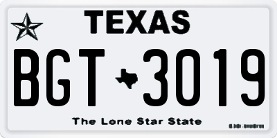 TX license plate BGT3019