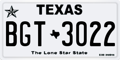 TX license plate BGT3022