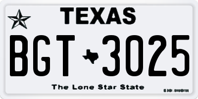 TX license plate BGT3025