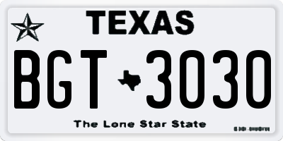 TX license plate BGT3030