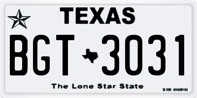 TX license plate BGT3031