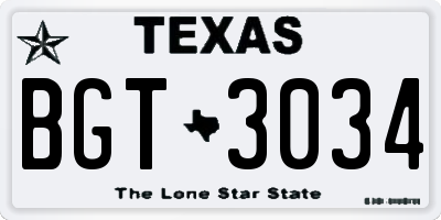 TX license plate BGT3034