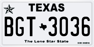 TX license plate BGT3036