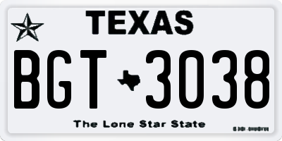 TX license plate BGT3038