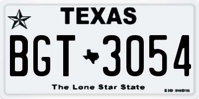 TX license plate BGT3054