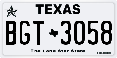 TX license plate BGT3058