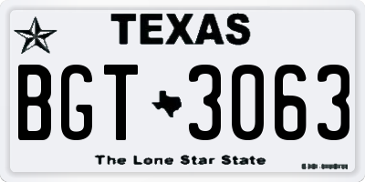 TX license plate BGT3063