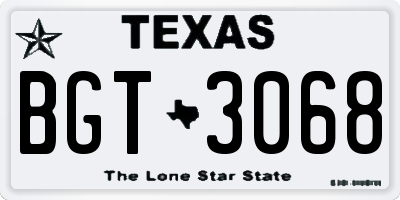 TX license plate BGT3068