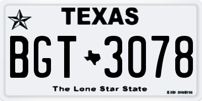 TX license plate BGT3078