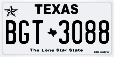 TX license plate BGT3088
