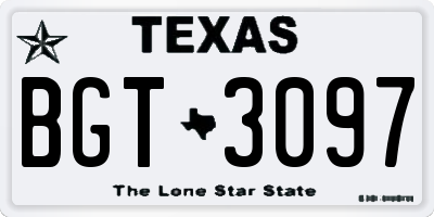 TX license plate BGT3097