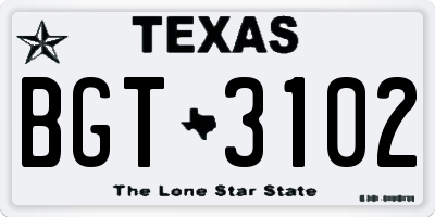 TX license plate BGT3102