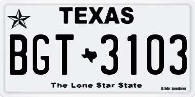 TX license plate BGT3103