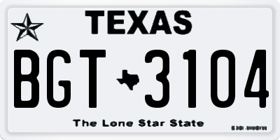 TX license plate BGT3104