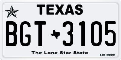 TX license plate BGT3105
