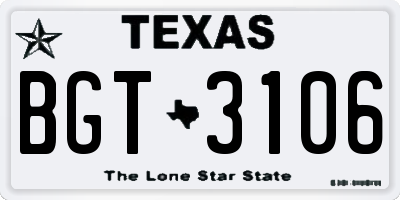 TX license plate BGT3106