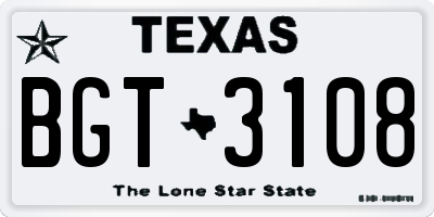 TX license plate BGT3108