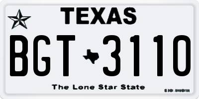 TX license plate BGT3110