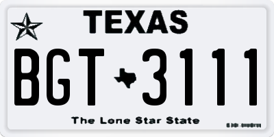 TX license plate BGT3111