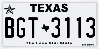 TX license plate BGT3113