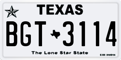 TX license plate BGT3114
