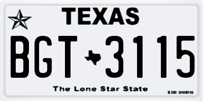 TX license plate BGT3115