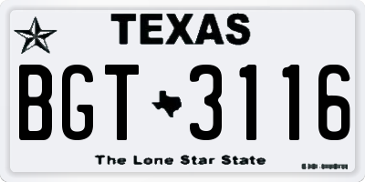 TX license plate BGT3116