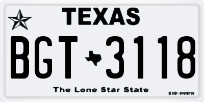 TX license plate BGT3118