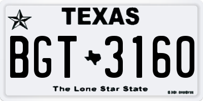 TX license plate BGT3160