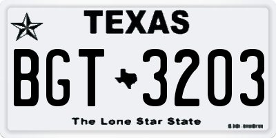 TX license plate BGT3203