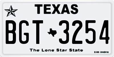 TX license plate BGT3254