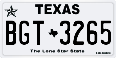 TX license plate BGT3265