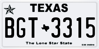 TX license plate BGT3315