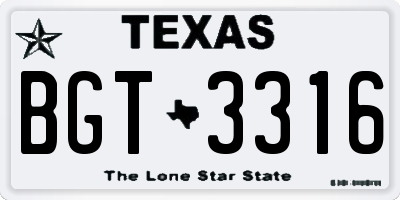 TX license plate BGT3316