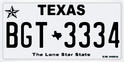 TX license plate BGT3334