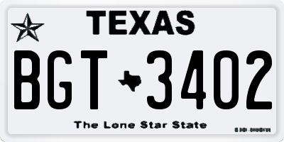 TX license plate BGT3402