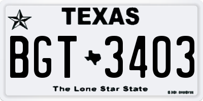 TX license plate BGT3403