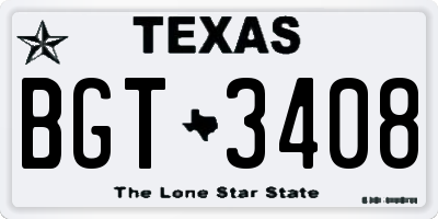 TX license plate BGT3408