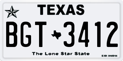 TX license plate BGT3412