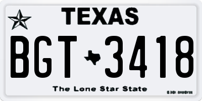 TX license plate BGT3418