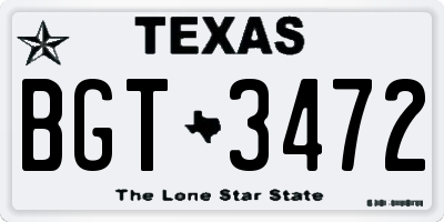 TX license plate BGT3472