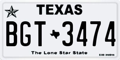 TX license plate BGT3474