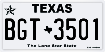 TX license plate BGT3501