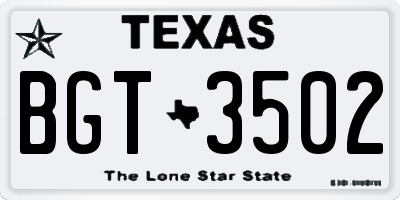 TX license plate BGT3502