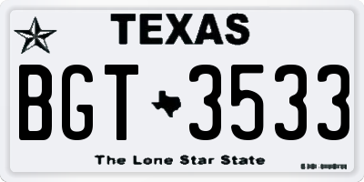 TX license plate BGT3533