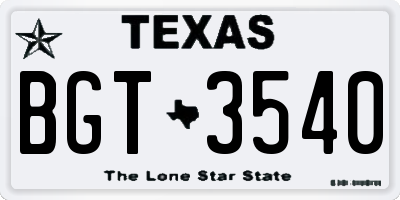 TX license plate BGT3540